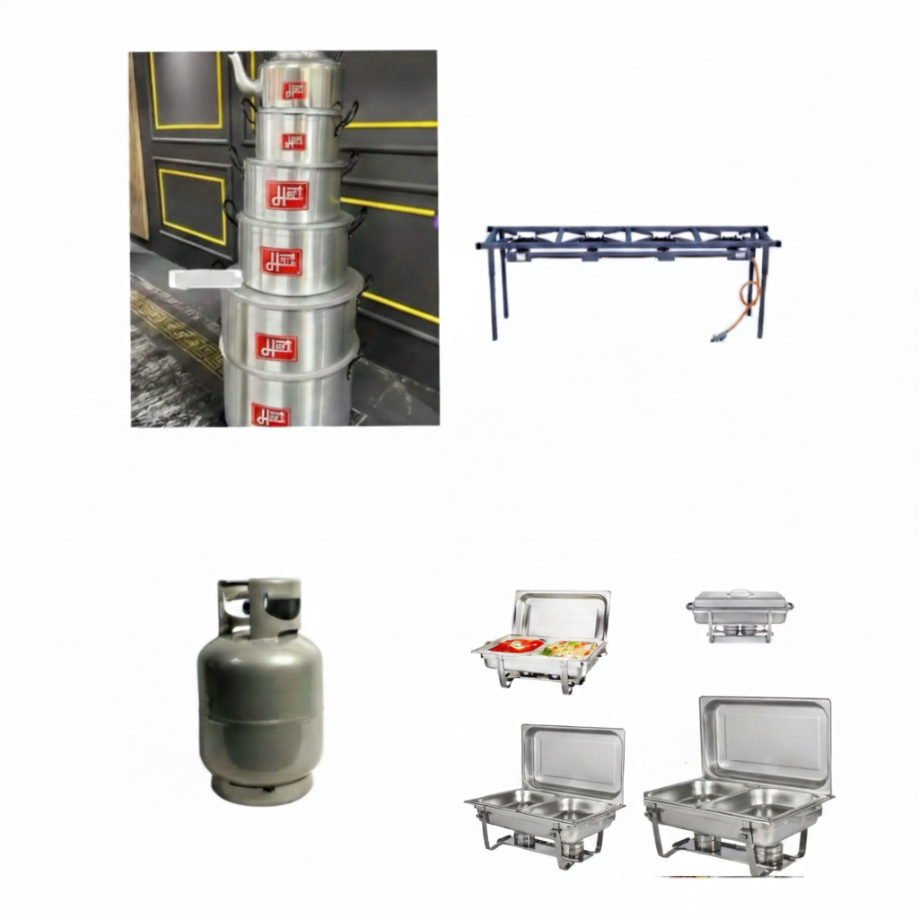 4Plate Gas Stove (*1) , 6 Hart Pots set(*6) , Chafing Dish(*4)
